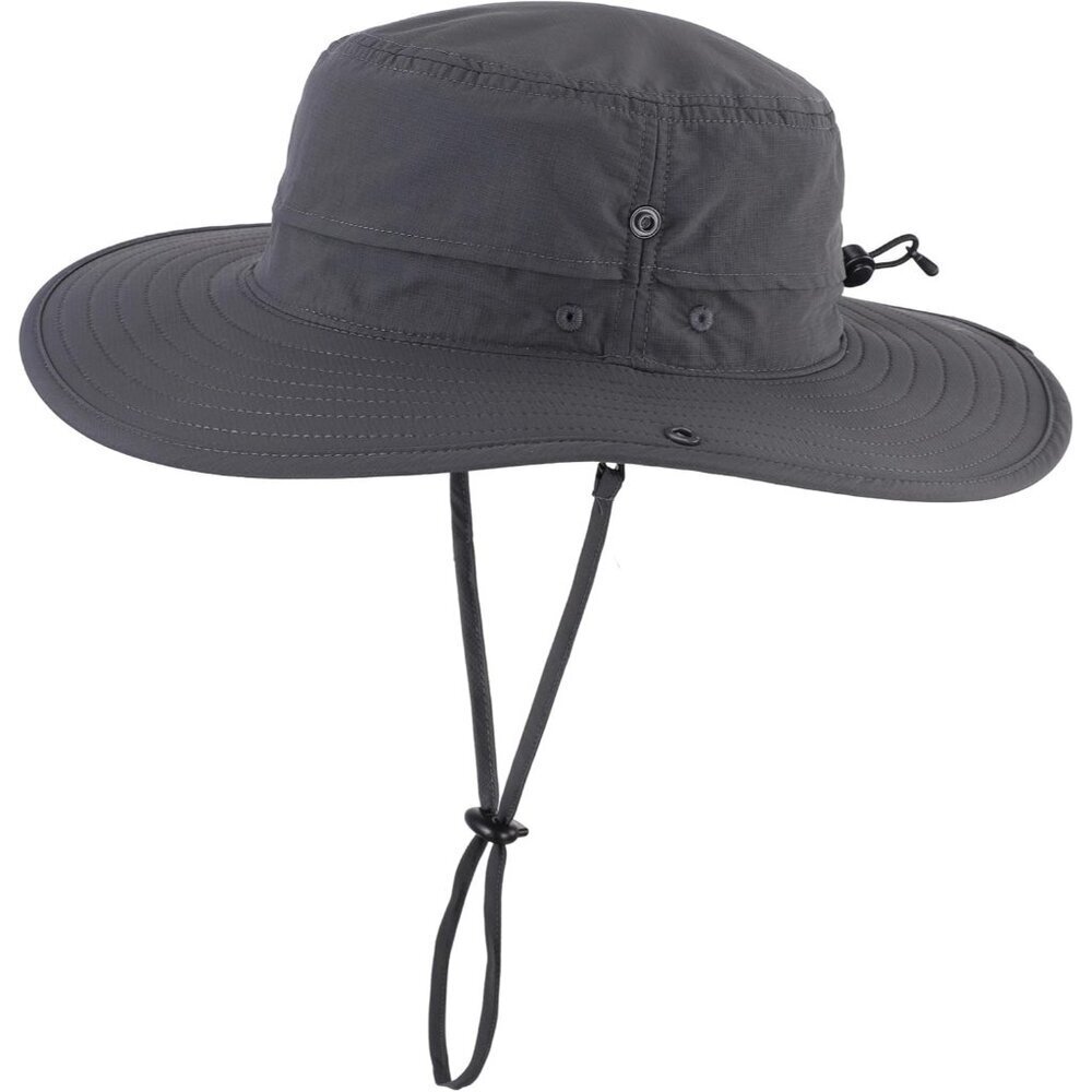 Unisex Gray 100% Nylon Wide Brim Boonie with Chin Strap Classic Cowboy Hat